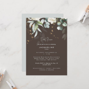 Dark Brown White Floral Bridal Dusche Einladung