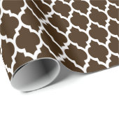 Dark Brown White marokkanische Quatrefolienmuster Geschenkpapier (Rolleneckpunkt)