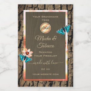 Dark Brown Wood Product Label Schmetterlinge und L Lebensmitteletikett
