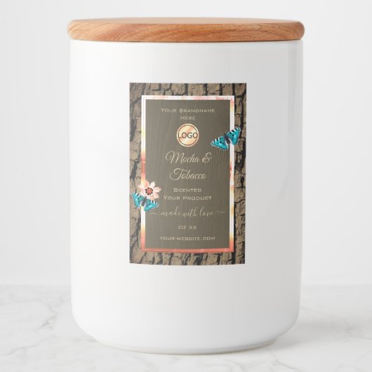 Dark Brown Wood Product Label Schmetterlinge und L Lebensmitteletikett (Vorderseite)