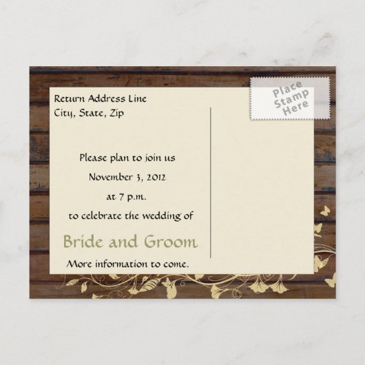 Dark Brown Wood Save the Date Ankündigungspostkarte (Rückseite)