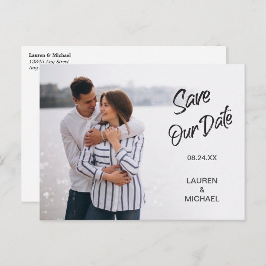 Dark Brush Script Save the Date Hochzeitspostkarte Postkarte (Vorne/Hinten)