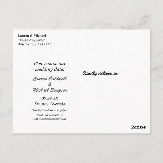 Dark Brush Script Save the Date Hochzeitspostkarte Postkarte (Rückseite)