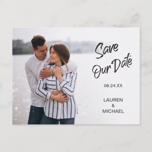 Dark Brush Script Save the Date Hochzeitspostkarte Postkarte (Vorderseite)