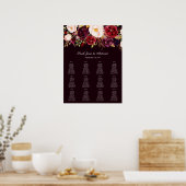 Dark Burgundy Blush Bloral Seating Chart 12 Poster (Küche)