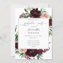 Dark Burgundy & Blush Pink Floral Graduation Party Einladung