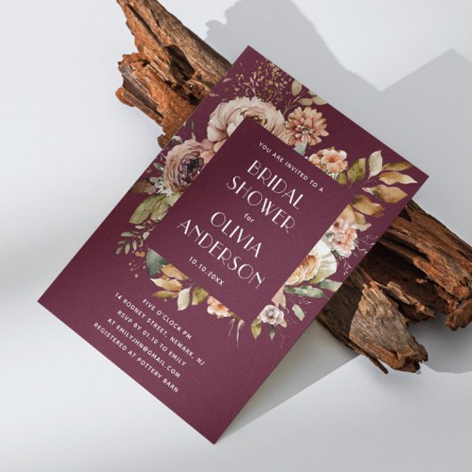 Dark Burgundy Brautparty | Elegant Boho Chic Einladung