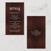 Dark Burgundy Brown Rustic Wedding Details Begleitkarte (Vorne/Hinten)