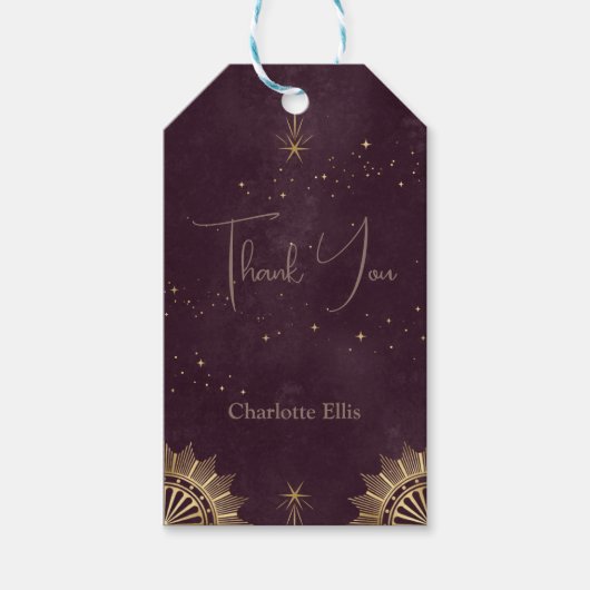 Dark Burgundy Celestial Sun und Moon Bridal Brunch Geschenkanhänger (Vorderseite)