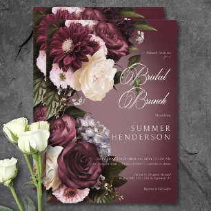 Dark Burgundy & Cream Blur Floral Bridal Brunch Einladung