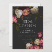 Dark Burgundy & Cream Peonies Black Bridal Mittage Einladung (Vorderseite)