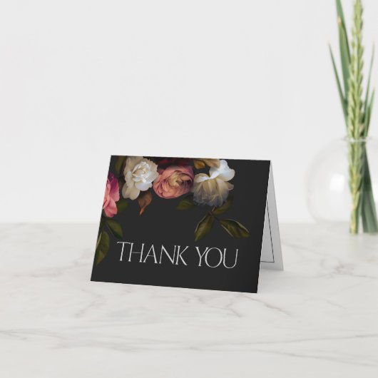 Dark Burgundy & Cream Peonies Black Dusche Dankeskarte (Vorderseite)