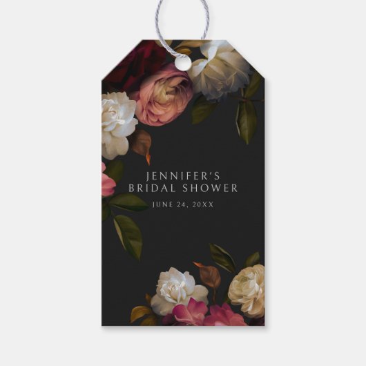 Dark Burgundy & Cream Peonies Black Dusche Geschenkanhänger (Vorderseite)