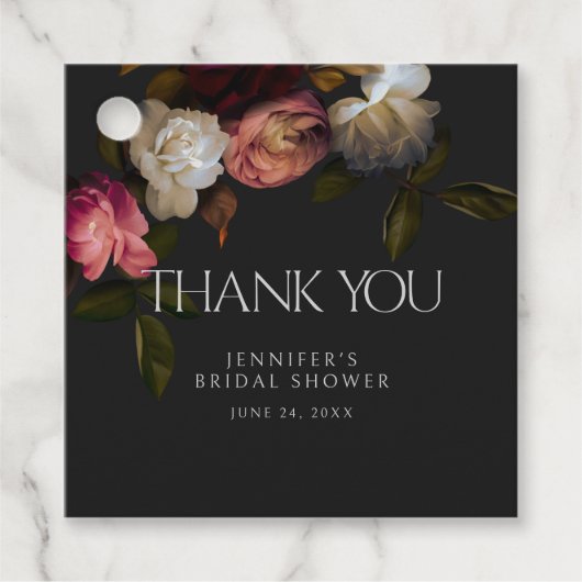 Dark Burgundy & Cream Peonies Black Dusche Geschenkanhänger (Vorderseite)