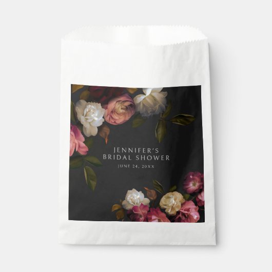 Dark Burgundy & Cream Peonies Black Dusche Geschenktütchen (Vorderseite)