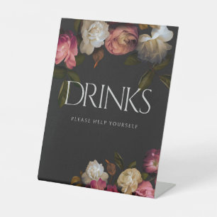 Dark Burgundy & Cream Peonies Black Duwer Drinks Sockelschild