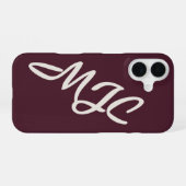 Dark Burgundy Custom Monogram iPhone 16 Hülle (Rückseite (Horizontal))