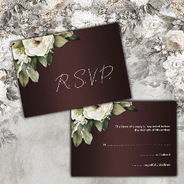 Dark Burgundy Elegance Boho Floral Wedding RSVP Karte