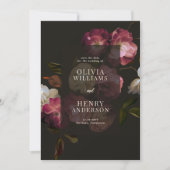 Dark Burgundy Floral Moody Black Elegant Romantic Save The Date (Vorderseite)