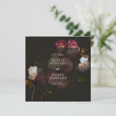 Dark Burgundy Floral Moody Black Elegant Romantic Save The Date (Stehend Vorderseite)