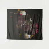 Dark Burgundy Floral Moody Romantic Welcome Sign Wandteppich (Vorderseite (Horizontal))
