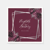 Dark Burgundy Floral Silver Geometric Wedding Serviette (Vorderseite)
