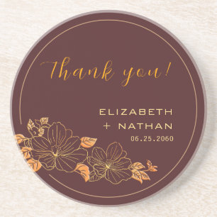 Dark Burgundy Gold Floral Wedding Vielen Dank für  Getränkeuntersetzer