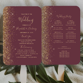 Dark Burgundy Gold Glitzer Edge Wedding Program Fächer