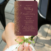 Dark Burgundy Gold Glitzer Edge Wedding Program Fächer