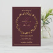 Dark burgundy gold monogram initials Wedding  Einladung (Stehend Vorderseite)