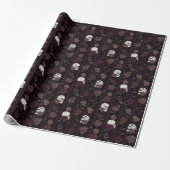 Dark Burgundy Gothic Skull & Rose Stripes Geschenkpapier (Ungerollt)
