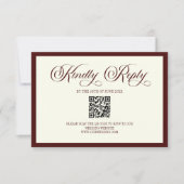 Dark Burgundy Ivory Wedding QR Code RSVP Card Karte (Vorderseite)