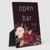 Dark Burgundy Marsala Pink Floral Open Bar Sign Fotoplatte (Seite)