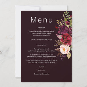Dark Burgundy Marsala und Blush Floral Menu Einladung