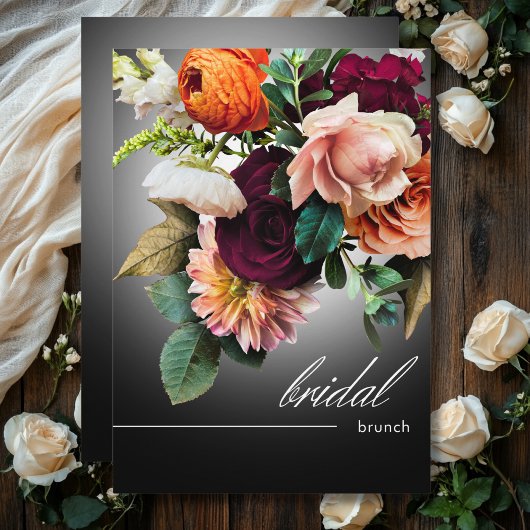 Dark Burgundy Orange Floral Romance Bridal Brunch Einladung