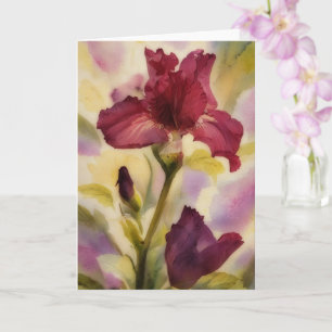 Dark Burgundy Red Blume Iris Garden Art Hinweis Karte