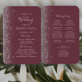 Dark Burgundy Silver Glitzer Edge Wedding Program Fächer