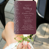 Dark Burgundy Silver Glitzer Edge Wedding Program Fächer