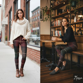 Dark Burgundy Tartan Cozy Heritage Plaid Leggings
