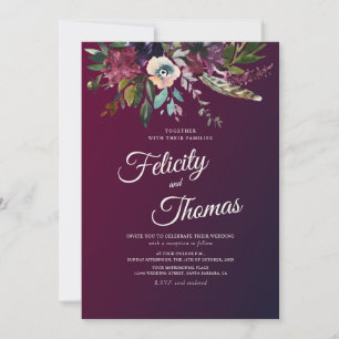 Dark Burgundy Watercolor Floral Wedding Einladung