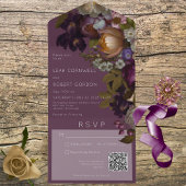 Dark Burgundy Wine Gothic Floral QR Code All In One Einladung
