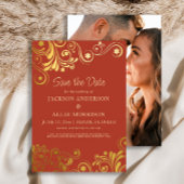Dark Burnt Orange Gold Wirbel Foto Hochzeit Save The Date