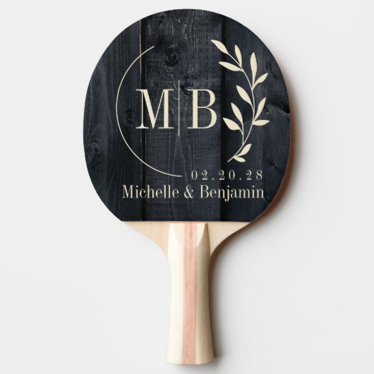 Dark Burnt Wood Leaf Wedding Monogram Tischtennis Schläger (Rückseite)