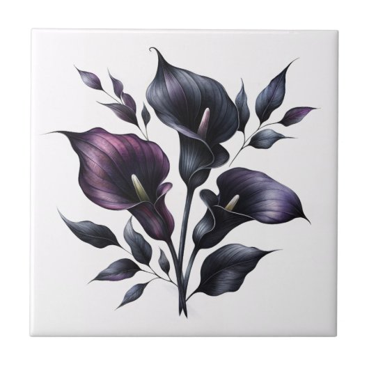 Dark Calla Lilies Gothic Fliese (Vorderseite)