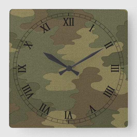 Dark Camouflage Square Roman Numerals Clock Quadratische Wanduhr (Vorderseite)