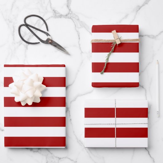 Dark Candy Apple Red and White Stripes Geschenkpapier Set (Vorderseite)