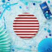 Dark Candy Apple Red and White Stripes Pappteller (Party)