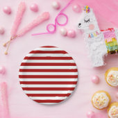 Dark Candy Apple Red and White Stripes Pappteller (Party)