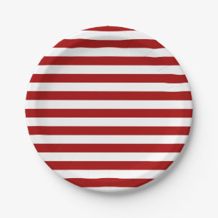 Dark Candy Apple Red and White Stripes Pappteller
