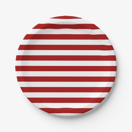 Dark Candy Apple Red and White Stripes Pappteller (Vorderseite)
